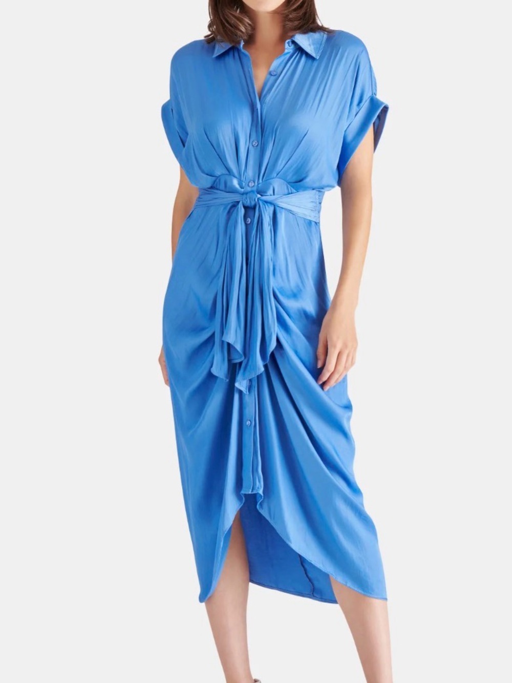 STEVE MADDEN Light Blue Maxi Shirt Dress with Tie Waist